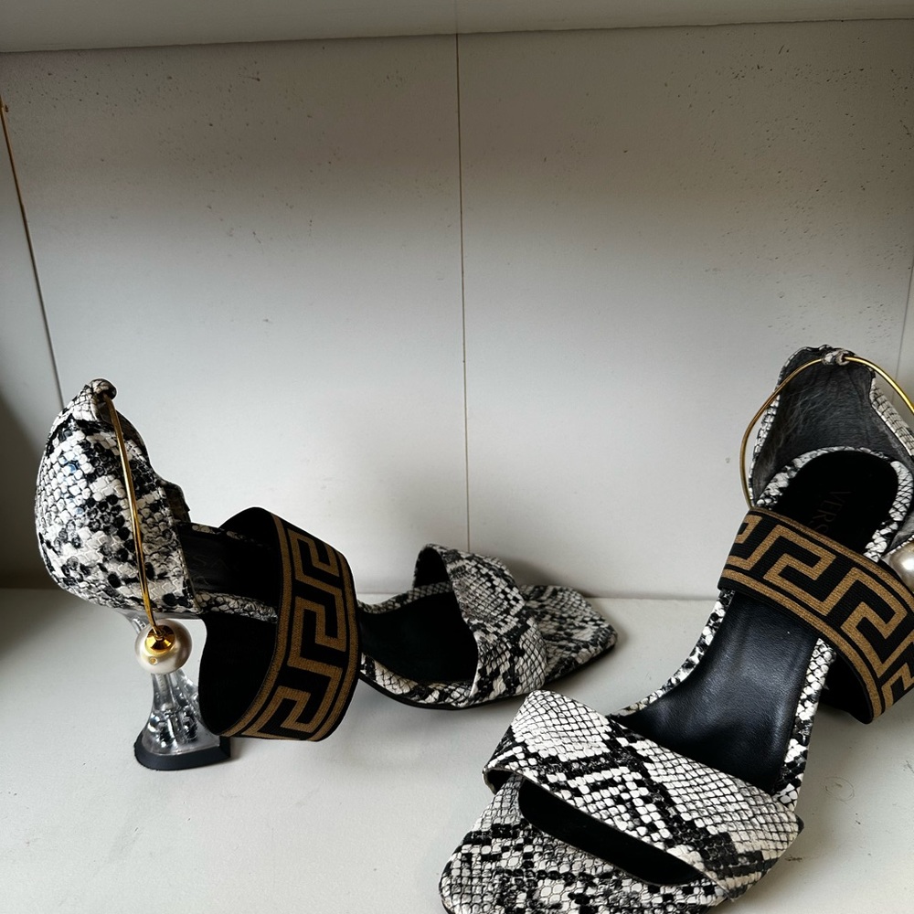 Versace Snakeskin Heels with Gold and Black Accents